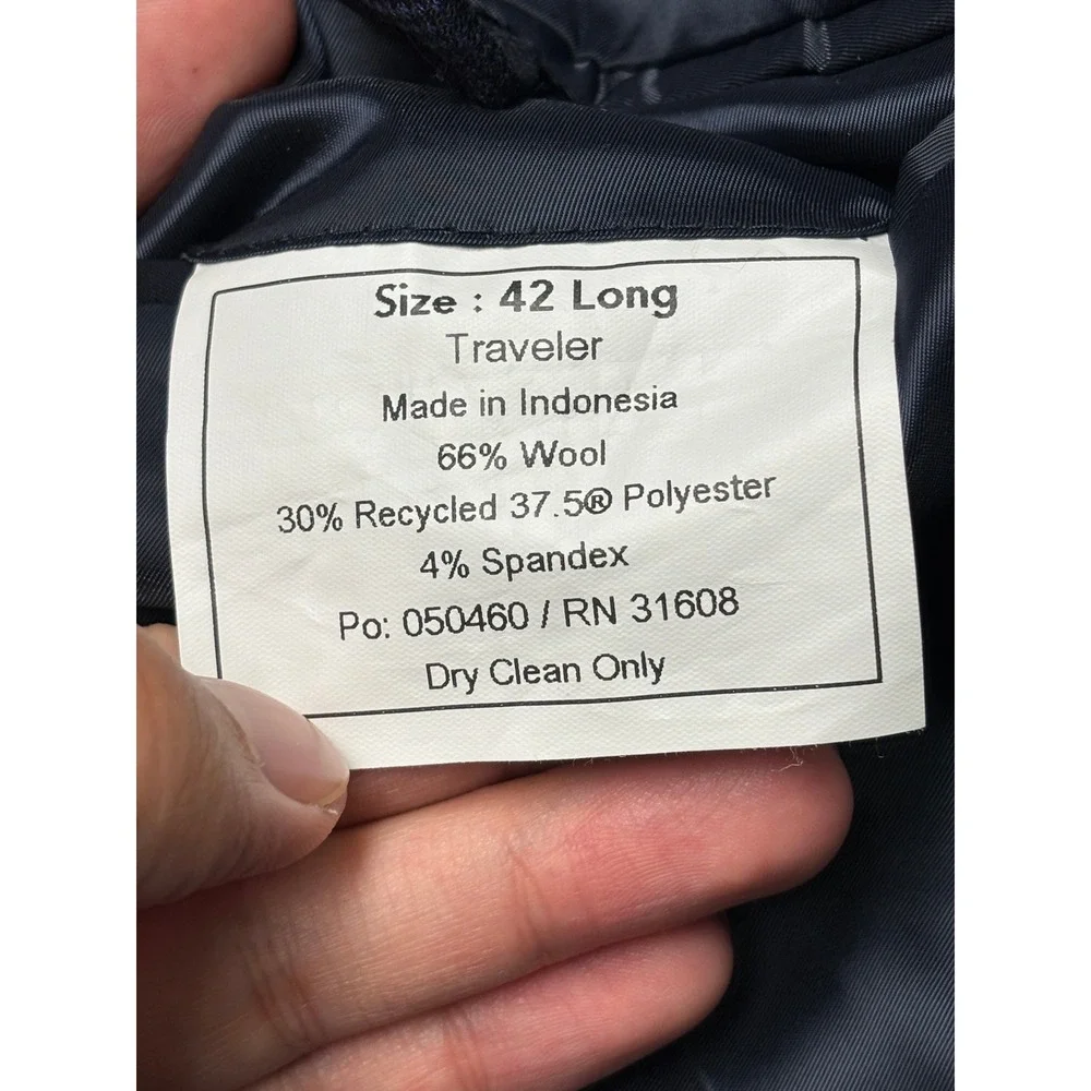 Jos A Bank Traveler Slim Fit Blazer Navy Blue Wool Blend Sport Coat Mens 42 Long